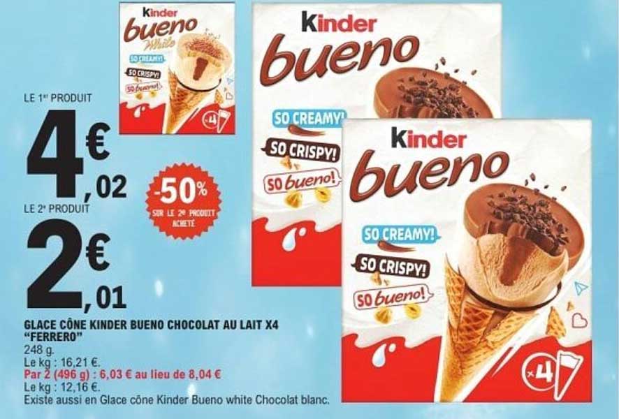 GLACE CONE KINDER BUENO CHOCOLAT AU LAIT X4 "FERRERO"