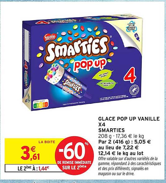 GLACE POP UP VANILLE X4 SMARTIES