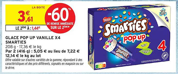 GLACE POP UP VANILLE X4 SMARTIES