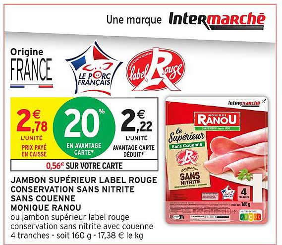 JAMBON SUPÉRIEUR LABEL ROUGE CONSERVATION SANS NITRITE SANS COUENNE