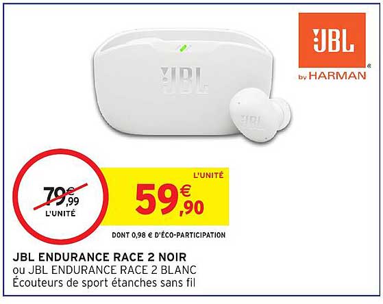 JBL ENDURANCE RACE 2 NOIR ou JBL ENDURANCE RACE 2 BLANC