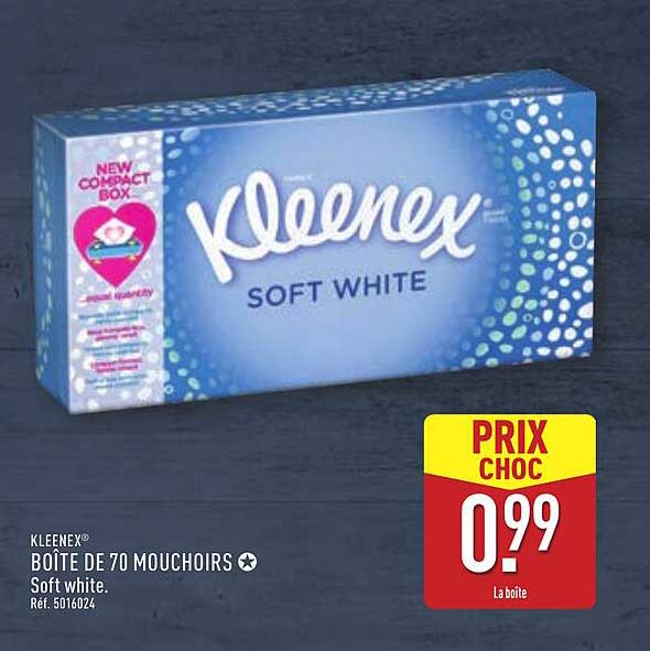 KLEENEX® BOÎTE DE 70 MOUCHOIRS Soft white.