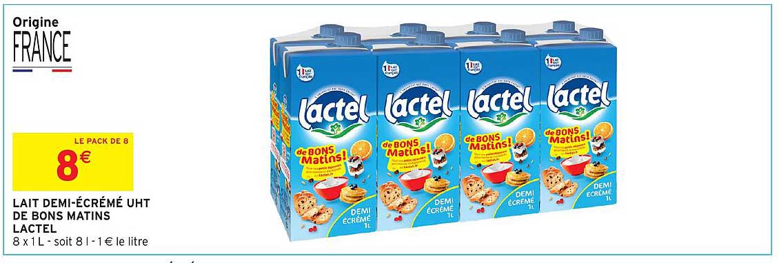LAIT DEMI-ÉCRÉMÉ UHT DE BONS MATINS LACTEL