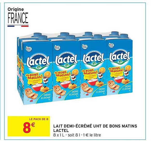 LAIT DEMI-ÉCRÉMÉ UHT DE BONS MATINS LACTEL