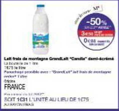 Lait frais de montagne GrandLait "Cantal" demi-écrémé