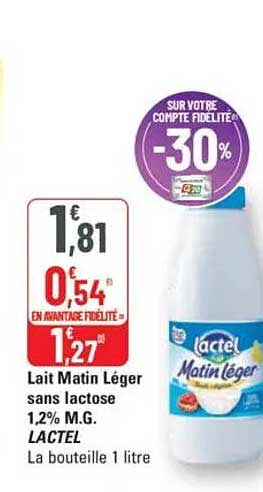 Lait Matin Léger sans lactose 1,2% M.G. LACTEL