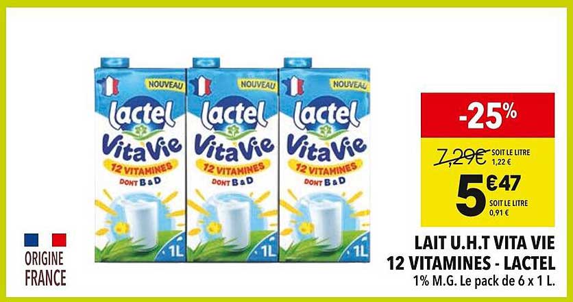 LAIT U.H.T VITA VIE 12 VITAMINES - LACTEL