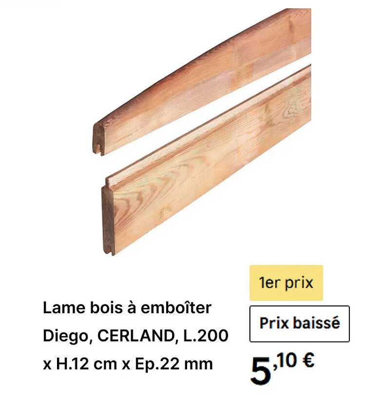 Lame bois à emboîter Diego, CERLAND, L.200 x H.12 cm x Ep.22 mm
