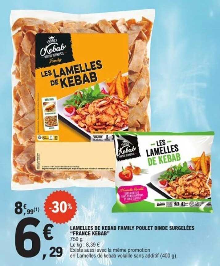 LAMELLES DE KEBAB FAMILY POULET DINDE SURGELEES “FRANCE KEBAB”