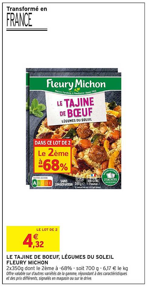 LE TAJINE DE BOEUF, LÉGUMES DU SOLEIL FLEURY MICHON