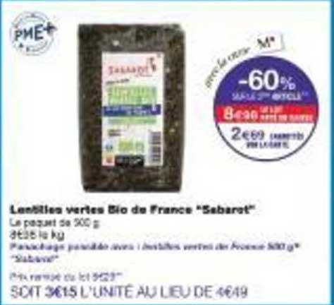 Lentilles vertes Bio de France "Sabaret"