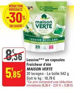 Lessive*** en capsules Fraîcheur d’été MAISON VERTE