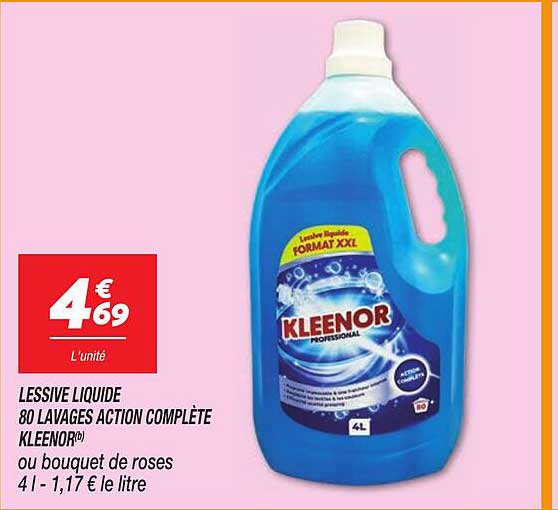 LESSIVE LIQUIDE 80 LAVAGES ACTION COMPLÈTE KLEENOR®