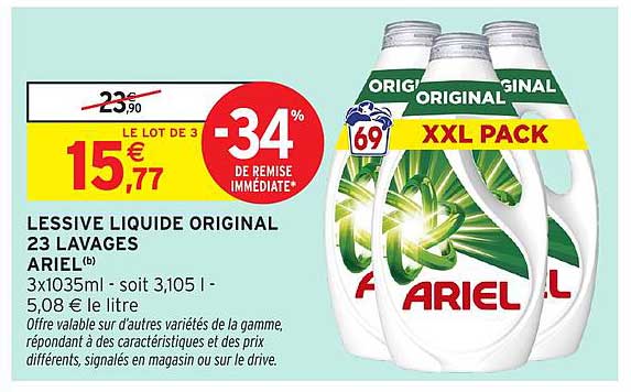LESSIVE LIQUIDE ORIGINAL 23 LAVAGES ARIEL