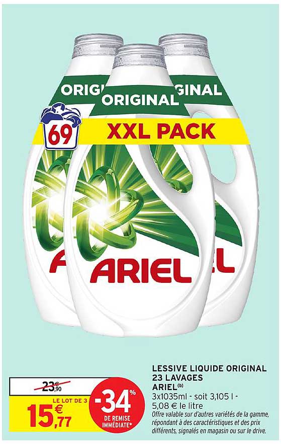LESSIVE LIQUIDE ORIGINAL 23 LAVAGES ARIEL