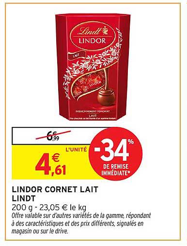 LINDOR CORNET LAIT LINDT