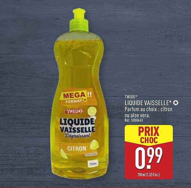LIQUIDE VAISSELLE* Parfum au choix : citron ou aloe vera.
