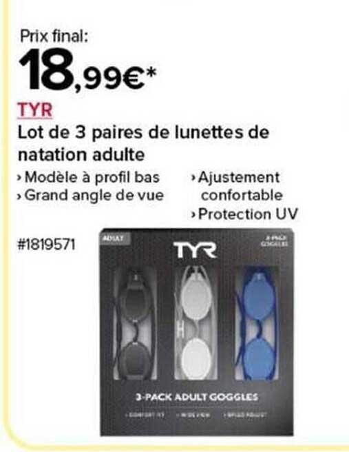 Lot de 3 paires de lunettes de natation adulte