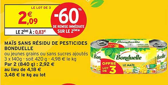 MAÏS SANS RÉSIDU DE PESTICIDES BONDUELLE – LOT DE 3