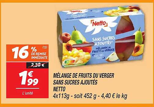 MÉLANGE DE FRUITS DU VERGER SANS SUCRES AJOUTÉS