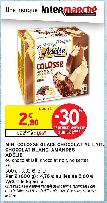 MINI COLOSSE GLACÉ CHOCOLAT AU LAIT, CHOCOLAT BLANC, AMANDES