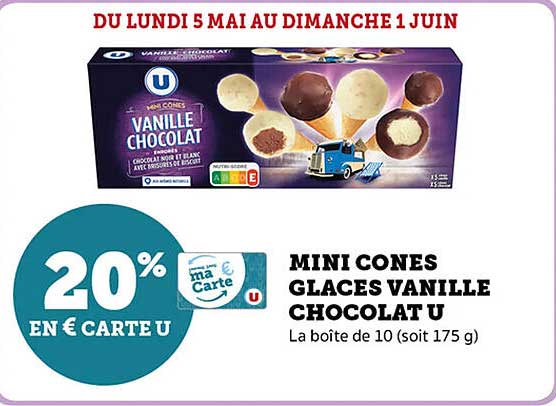 MINI CONES GLACES VANILLE CHOCOLAT U