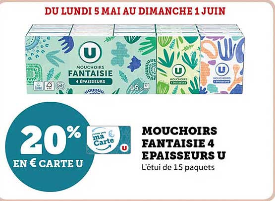 MOUCHOIRS FANTAISIE 4 ÉPAISSEURS U