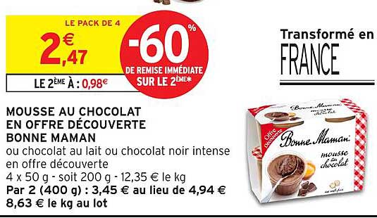 MOUSSE AU CHOCOLAT EN OFFRE DÉCOUVERTE BONNE MAMAN