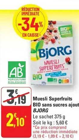 Muesli Superfruits BIO sans sucres ajoutés BJORG