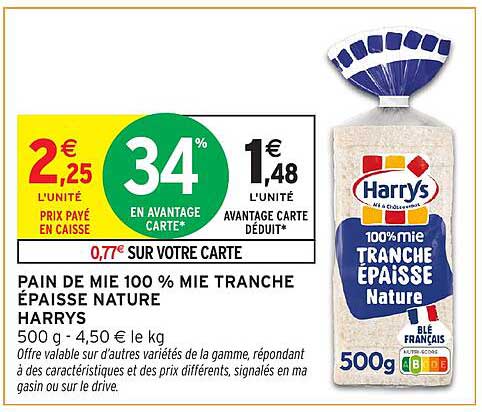 PAIN DE MIE 100 % MIE TRANCHE ÉPAISSE NATURE HARRYS