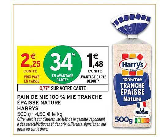 PAIN DE MIE 100 % MIE TRANCHE ÉPAISSE NATURE HARRYS