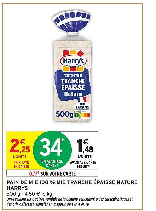 PAIN DE MIE 100 % MIE TRANCHE ÉPAISSE NATURE HARRYS