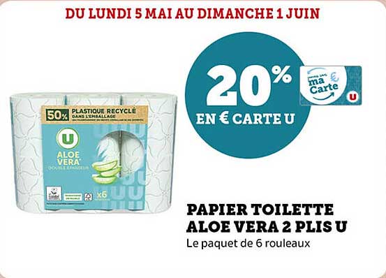 PAPIER TOILETTE ALOE VERA 2 PLS U