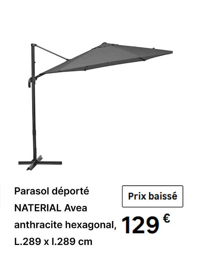 Parasol déporté NATERIAL Avea anthracite hexagonal