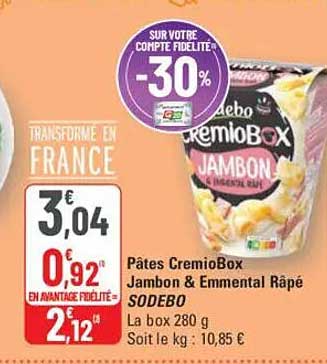 Pâtes CremioBox Jambon & Emmental Râpé
