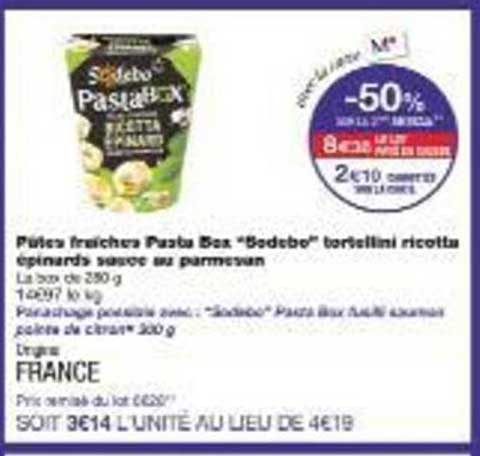 Pâtes fraîches Pasta Box "Bodebo" tortellini ricotta épinards sauce au parmesan