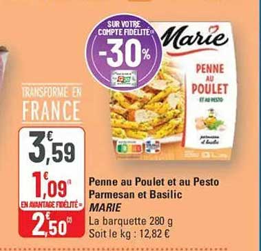 Penne au Poulet et au Pesto Parmesan et Basilic