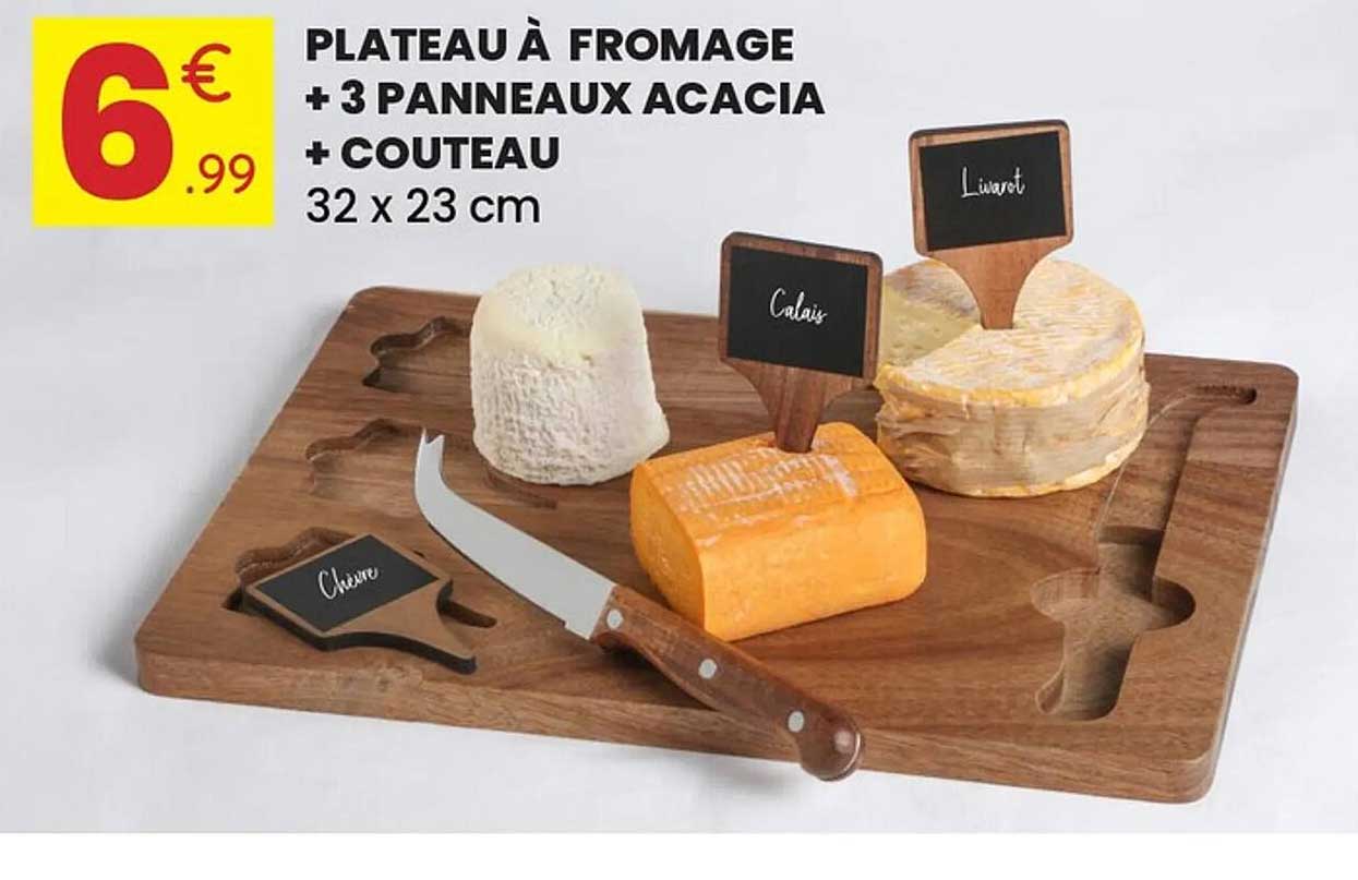 PLATEAU À FROMAGE + 3 PANNEAUX ACACIA + COUTEAU