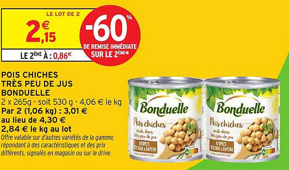 Pois chiches très peu de jus Bonduelle