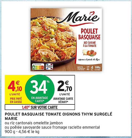 POULET BASQUAISE TOMATE OIGNONS THYM SURGELÉ MARIE