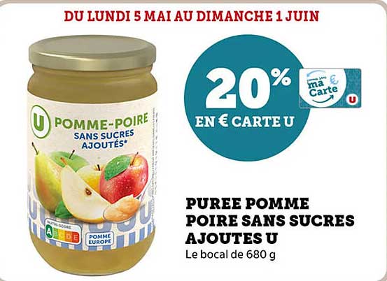 PUREE POMME POIRE SANS SUCRES AJOUTES U