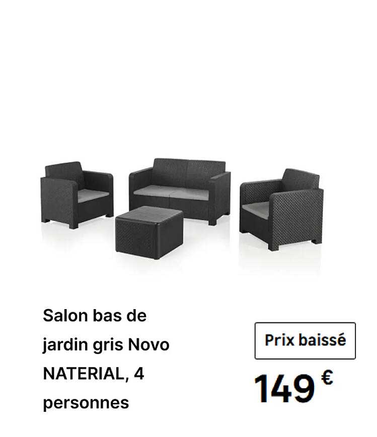 Salon bas de jardin gris Novo NATERIAL, 4 personnes
