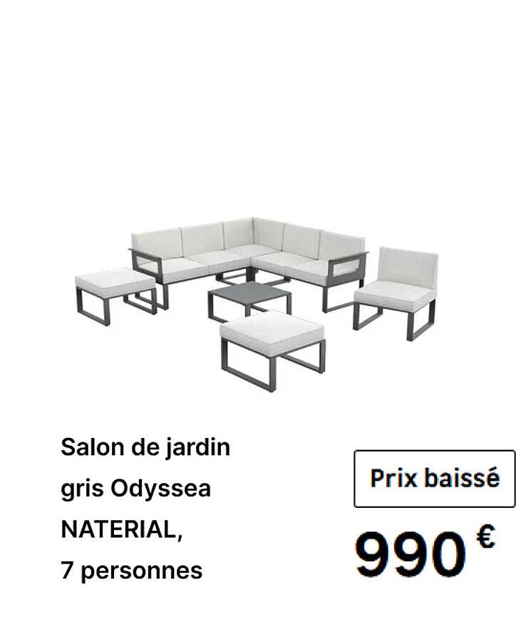 Salon de jardin gris Odyssea NATERIAL, 7 personnes