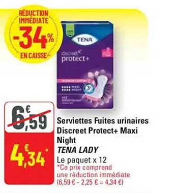 Serviettes Fuites urinaires Discreet Protect+ Maxi Night TENA LADY