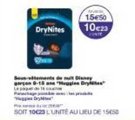 Sous-vêtements de nuit Disney garçon 0-15 ans "Huggies DryNites"