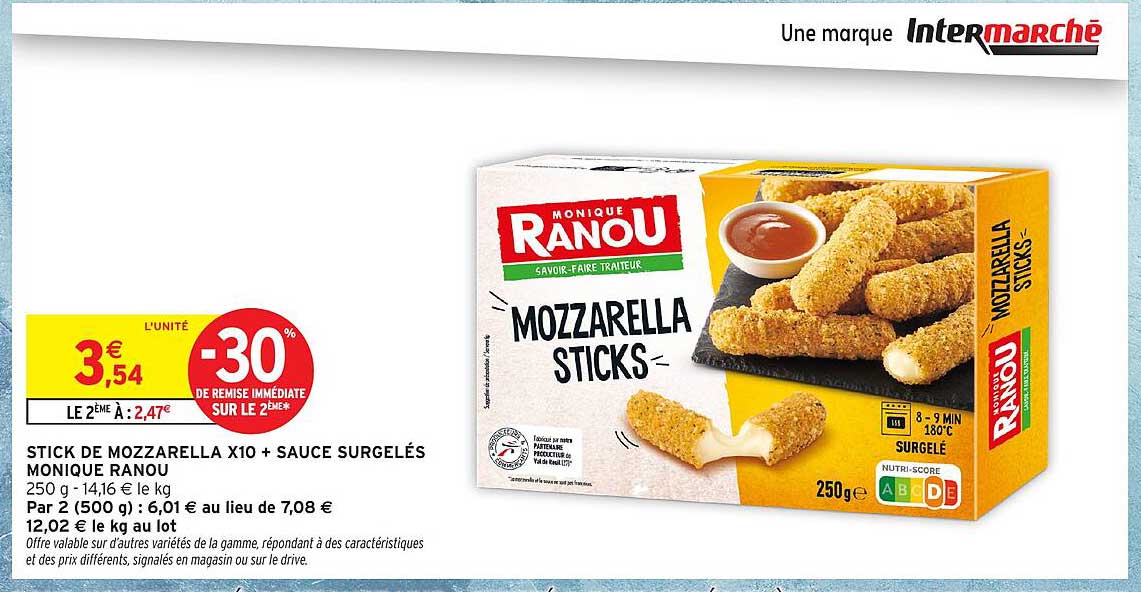 STICK DE MOZZARELLA X10 + SAUCE SURGELÉS MONIQUE RANOU