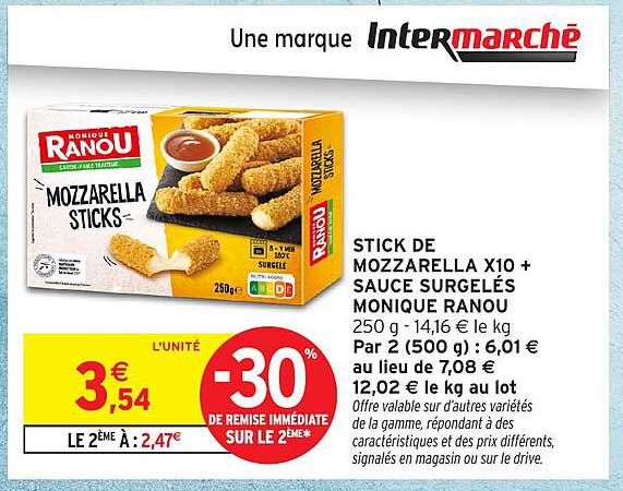 STICK DE MOZZARELLA X10 + SAUCE SURGELÉS MONIQUE RANOU