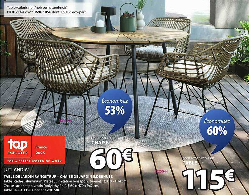 TABLE DE JARDIN RANGSTRUP + CHAISE DE JARDIN IDLERHUSE