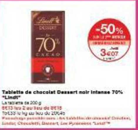Tablette de chocolat Dessert noir intense 70% "Lindt"