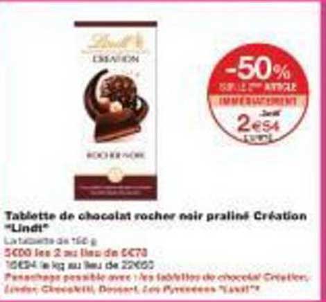 Tablette de chocolat rocher noir praliné Création "Lindt"